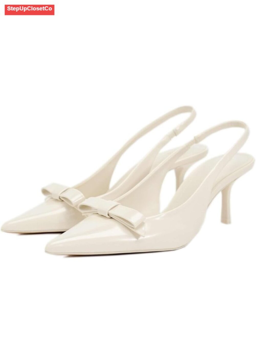 Patent Bow Slingback Kitten Heels Pointed Toe Dress Pumps